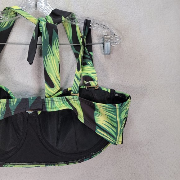 High Dive ModCloth Green Leaf Tropical Halter Retro Style Swim Top Swimwear - Picture 9 of 13